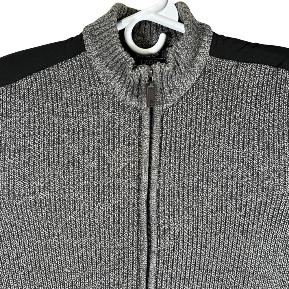 IZOD Mens Grey Marl Full Zip Ribbed Knit‎ Cardigan Sweater Mock Neck Size Medium